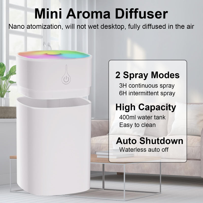 Small Diffuser 400ml – 2-in-1 Desk Humidifier & Aroma Diffuser with Auto-Off