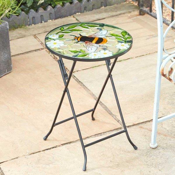 Small Garden Bee Bistro Table with Glass Top 56cm