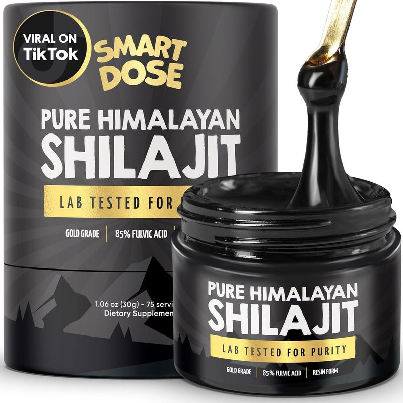 Smart Dose Pure Himalayan Shilajit Resin – 85% Fulvic Acid, 125 Servings, Medium Jar | Lab-Tested in USA