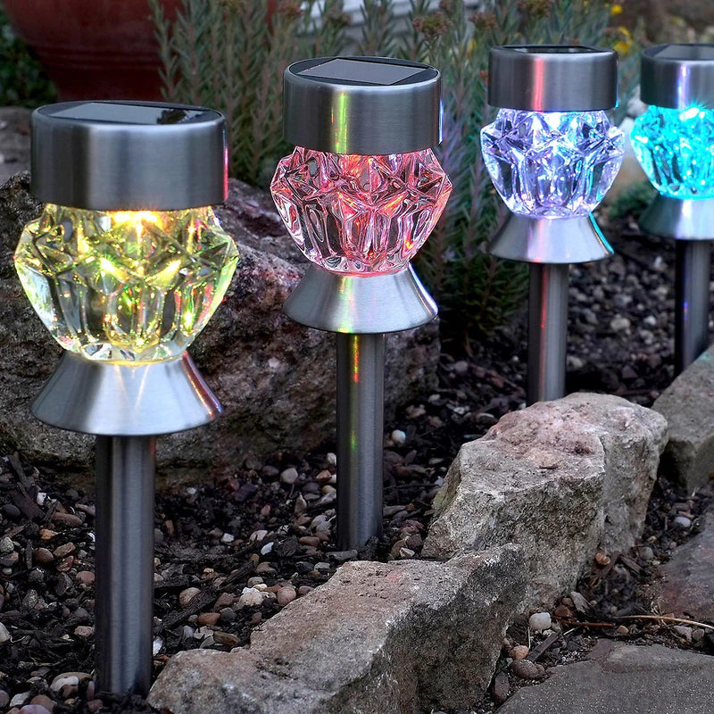 Multicoloured and White LED Solar powered stake lights