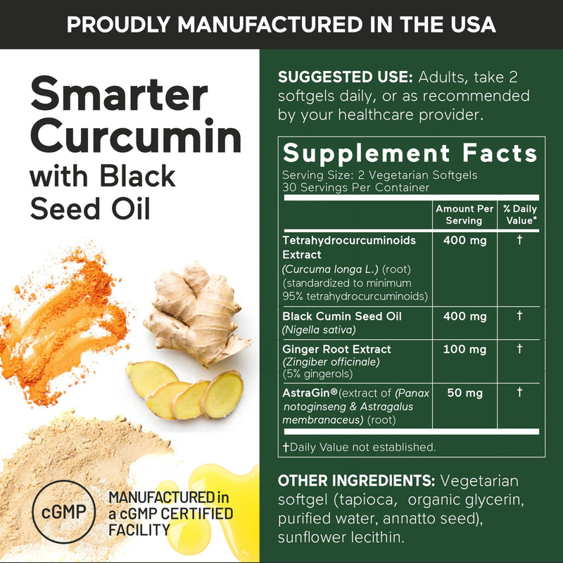 SMARTERNUTRITION Curcumin Softgels – Vegan 400 mg, High Absorption, Black Seed Oil & Ginger, 360 Ct