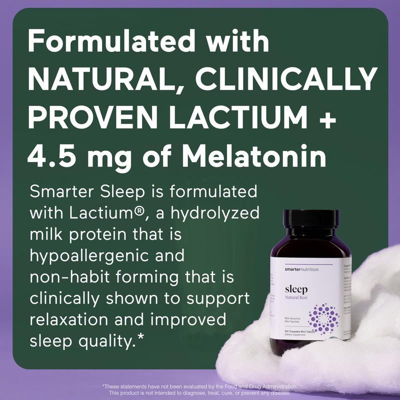 Smarter Sleep Melatonin 4.5mg + Lactium® Dissolvable Tablets – Mint Flavor, Non-GMO, 180 Count (90-Day Supply)