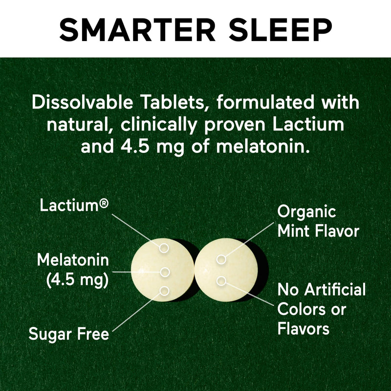Smarter Sleep Melatonin 4.5mg + Lactium® Dissolvable Tablets – Mint Flavor, Non-GMO, 180 Count (90-Day Supply)