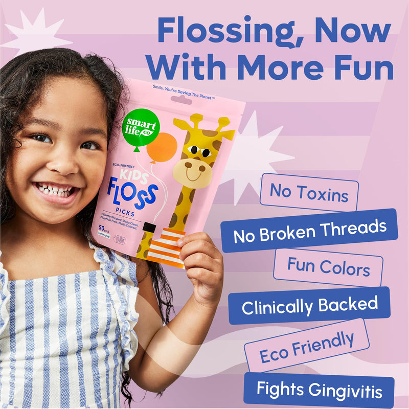 SmartLifeco Biodegradable Kids Flossers – Unflavored, Fluoride & PFA Free