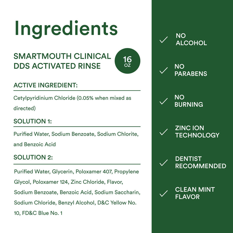 SmartMouth DDS Activated Clinical Mouthwash with Tongue Cleaner – Fresh Breath, Gum Health (16 oz x2)