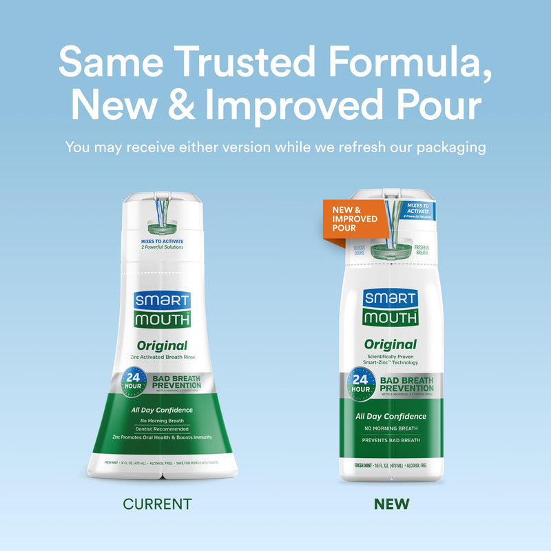 SmartMouth Original Activated Mouthwash & Tongue Cleaner – Bad Breath Support, Mint