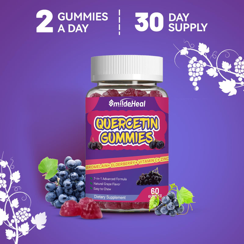 SmildeHeal Quercetin Gummies 1200MG – Vegan, Bromelain & Vitamin C | 60 Gummies