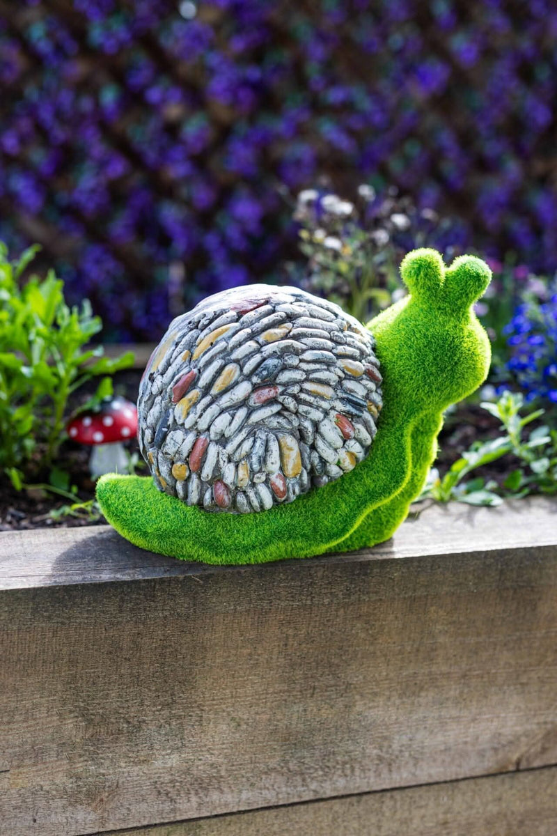 Stone & Grass Effect Snail Garden Ornament Resin Statue 28cm