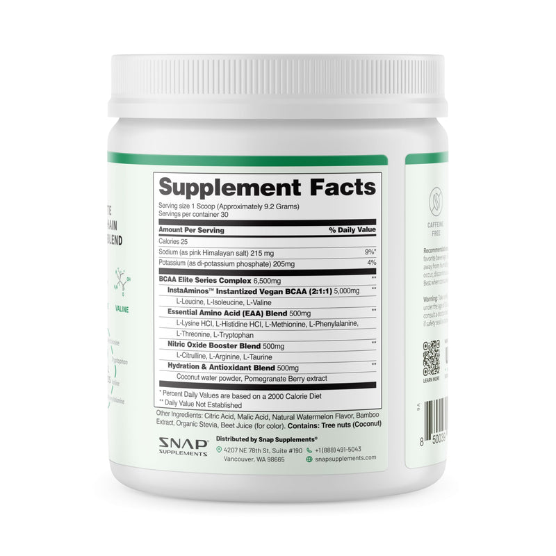 Snap BCAA Powder – Essential Amino Energy, Nitric Oxide Booster, Watermelon (30 Servings)