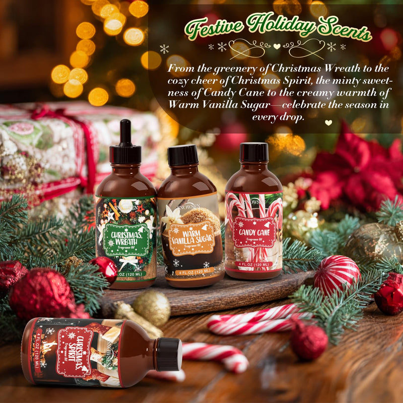 SNOWSEN Christmas Wreath Fragrance Oil 4 Fl Oz – Undiluted Winter Essential Oil with Glass Dropper