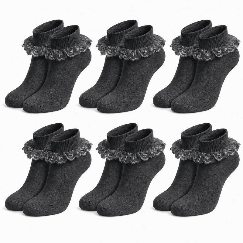 6 Pairs Girls Cotton Rich Frilly Ankle Socks Durable Breathable Sculpted Heels and Toes Multiple Sizes and Colours Perfect for School and Everyday Wear by Sock Stack
