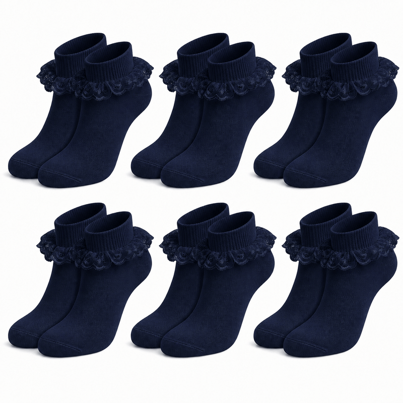 6 Pairs Girls Cotton Rich Frilly Ankle Socks Durable Breathable Sculpted Heels and Toes Multiple Sizes and Colours Perfect for School and Everyday Wear by Sock Stack