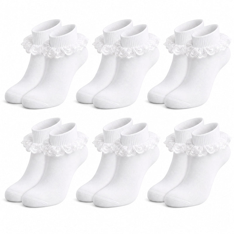 6 Pairs Girls Cotton Rich Frilly Ankle Socks Durable Breathable Sculpted Heels and Toes Multiple Sizes and Colours Perfect for School and Everyday Wear by Sock Stack