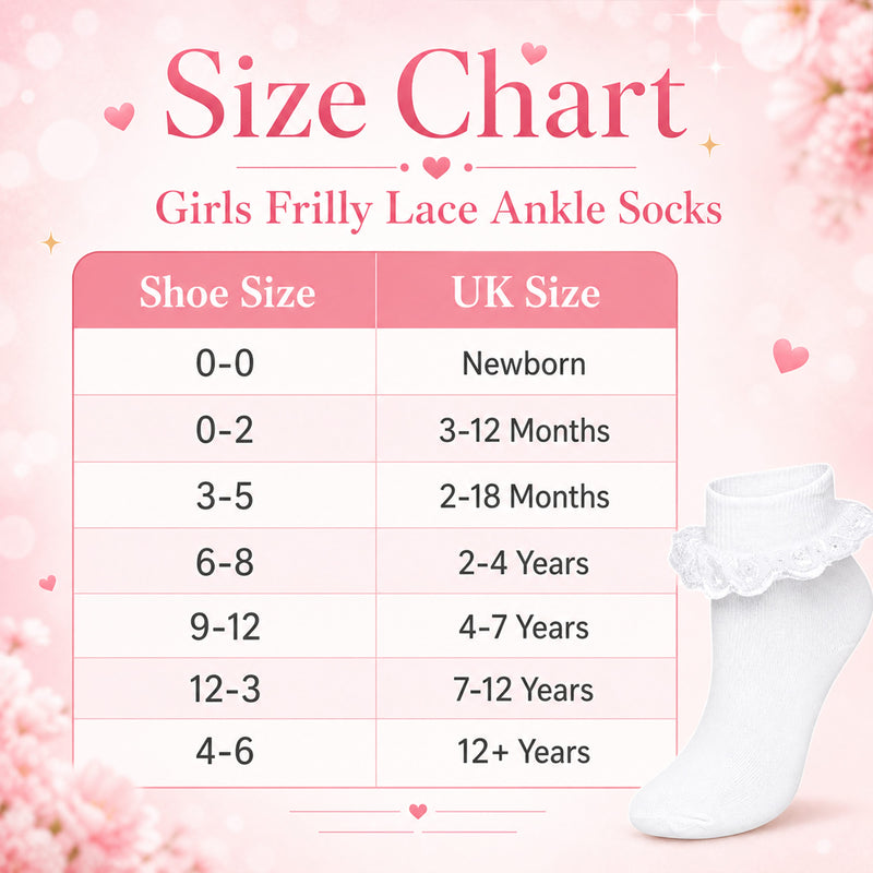 6 Pairs White Girls Tutu Frilly Ankle Socks with Lace & Bow Super Soft Wedding Christening Sock by Sock Stack