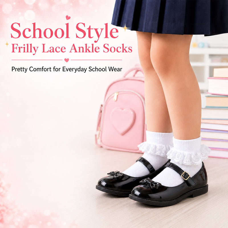 6 Pairs White Girls Tutu Frilly Ankle Socks with Lace & Bow Super Soft Wedding Christening Sock by Sock Stack