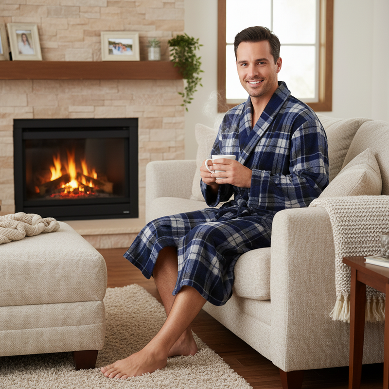 Ultimate Comfort with Our Men's Checkered Fleece Gown