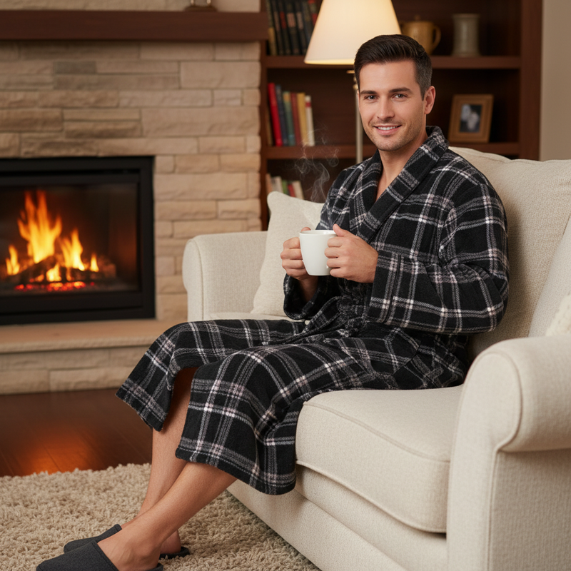 Ultimate Comfort with Our Men's Checkered Fleece Gown