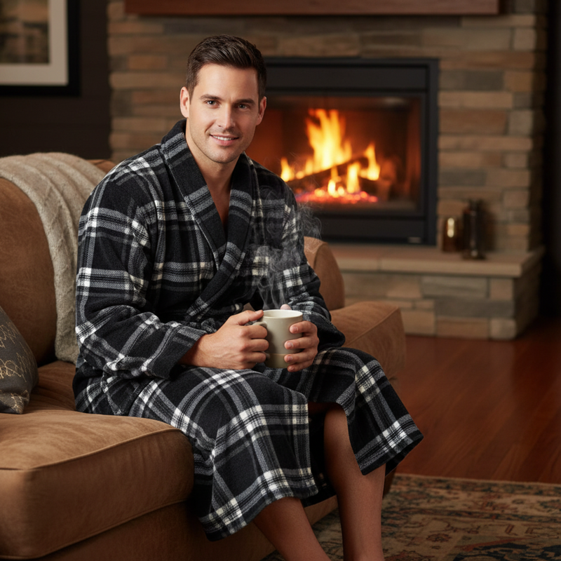 Ultimate Comfort with Our Men's Checkered Fleece Gown