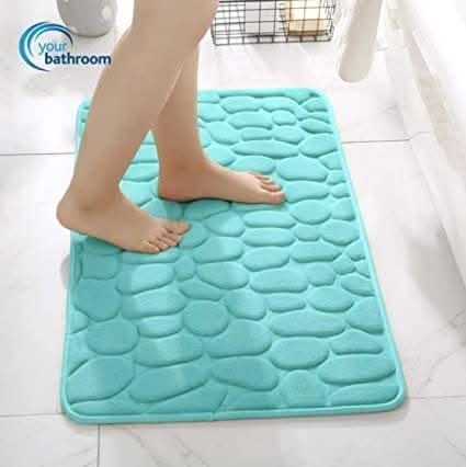 Non-Slip Memory Foam Bathroom Mat Set Soft Absorbent Cyan 2pc