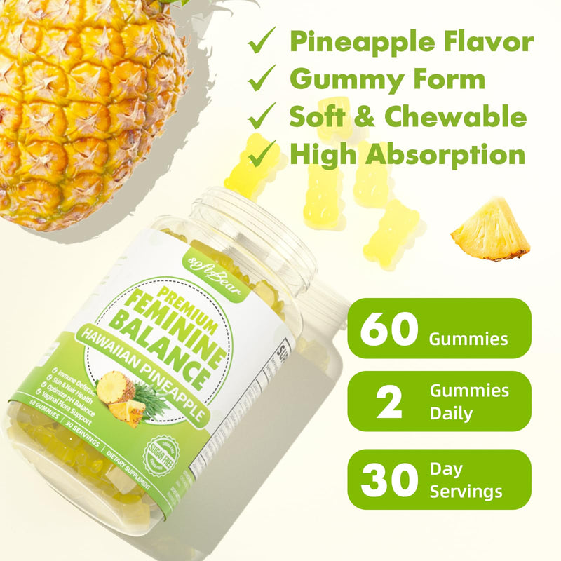 softbear Premium Feminine Balance Gummies for Women | Pineapple pH Balance, Vaginal Care, Immune Support | Vegan & Gluten-Free | 120 Count