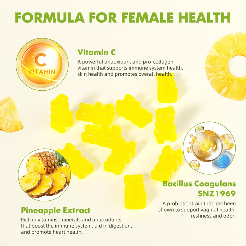 softbear Premium Feminine Balance Gummies for Women | Pineapple pH Balance, Vaginal Care, Immune Support | Vegan & Gluten-Free | 120 Count