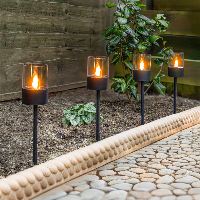4 Pack Black Solar Ground Spike Pathway Lights 40cm