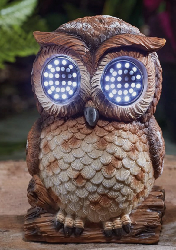 Small Solar Blinking Owl Resin Garden Ornament 13cm