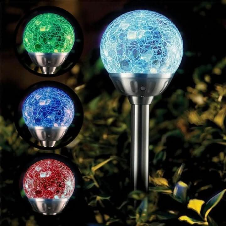 4 Solar Colour Changing Crystal Ball Garden Stake Lights