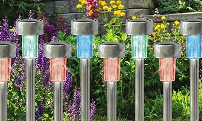10pc Stainless Steel Colour Changing Solar Stake Lights