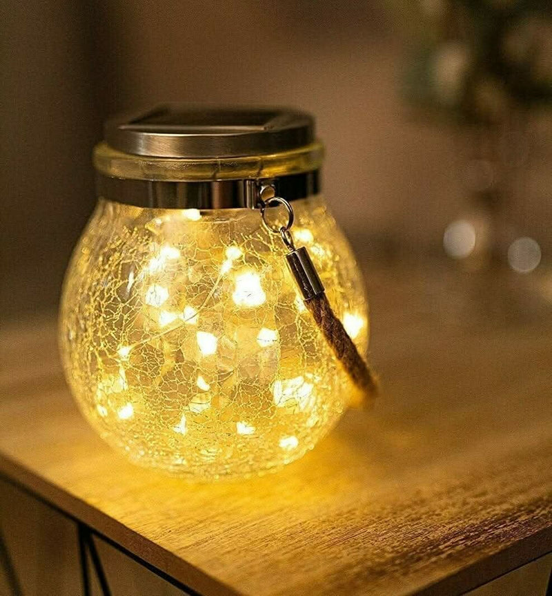 Hanging Solar Crackle LED Glass Lantern