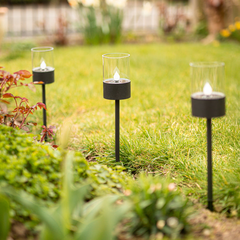 4 Pack Black Solar Ground Spike Pathway Lights 40cm