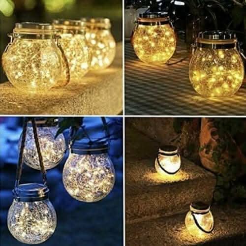 Hanging Solar Crackle LED Glass Lantern