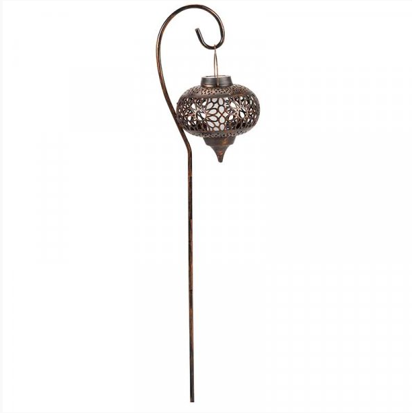 Moroccan Solar Stake Lanterns with Crook Flame Effect Set of 2