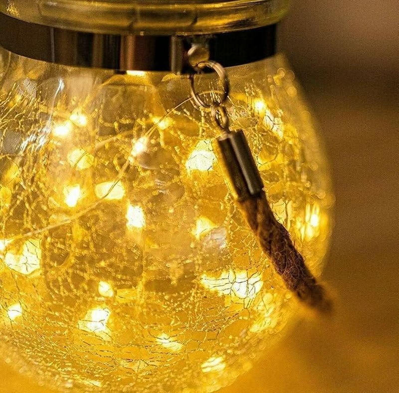 Hanging Solar Crackle LED Glass Lantern