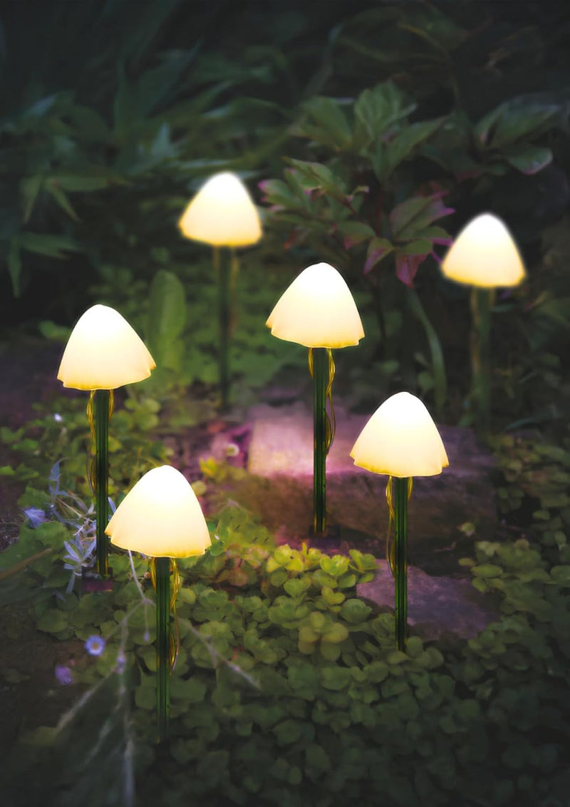 6 Piece Solar Mushroom Lights Waterproof Garden Stake Lights