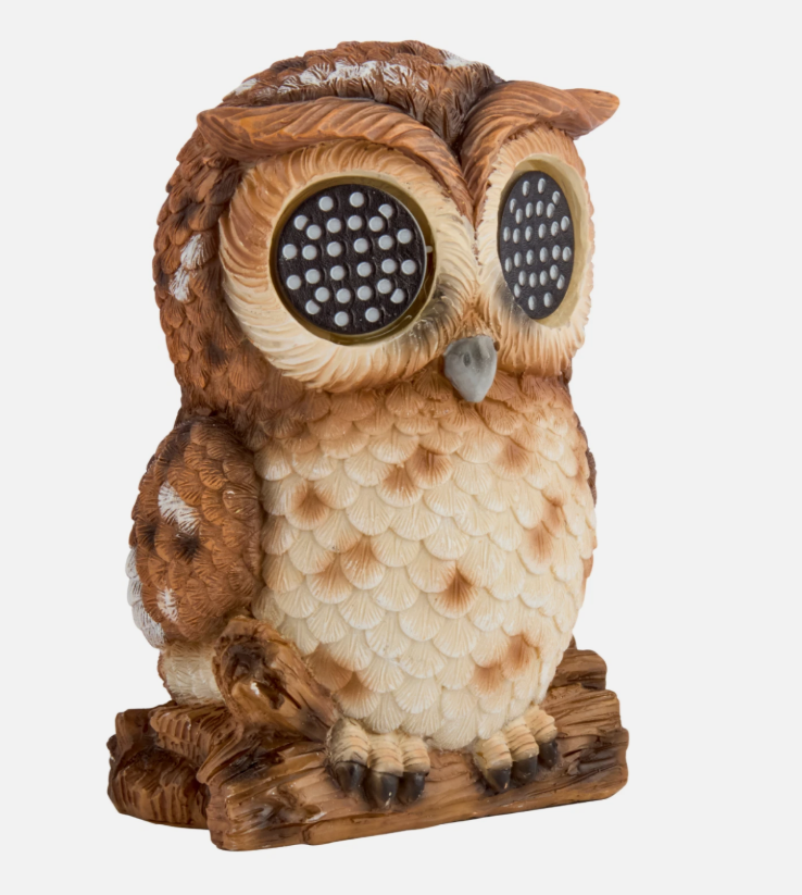 Small Solar Blinking Owl Resin Garden Ornament 13cm