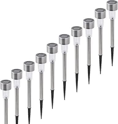 10pc Stainless Steel Colour Changing Solar Stake Lights