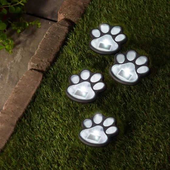 4 Pack Solar Pet Paw Print Stake Lights LED Garden Decoration