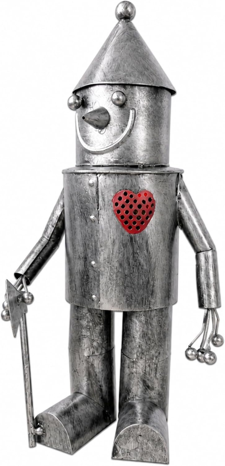 Solar Tin Man Garden Ornament with Light Up Heart Metal Statue 30cm
