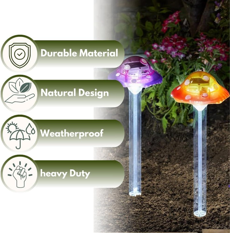Solar Mushroom Stake Lights 4 Pack Outdoor Garden Decorations