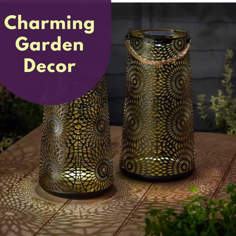 Solar LED Moroccan Garden Lantern Hanging Outdoor Table Light