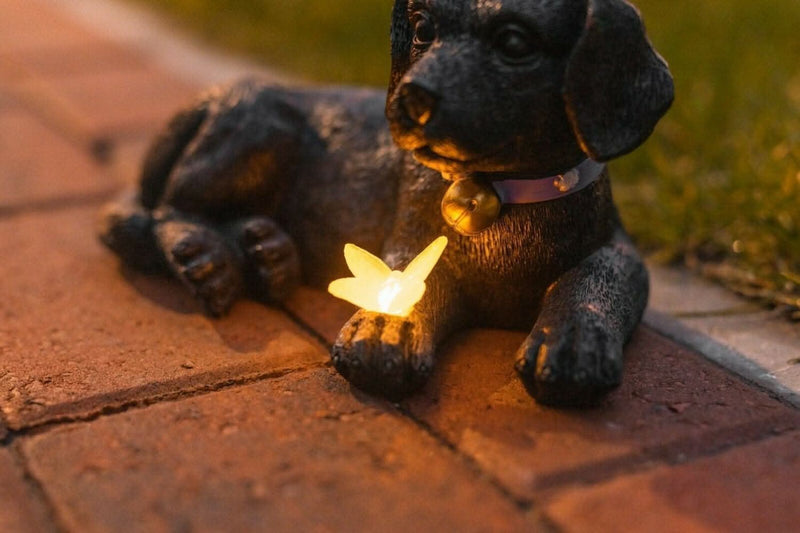 Puppy Statue with Butterfly Solar Light