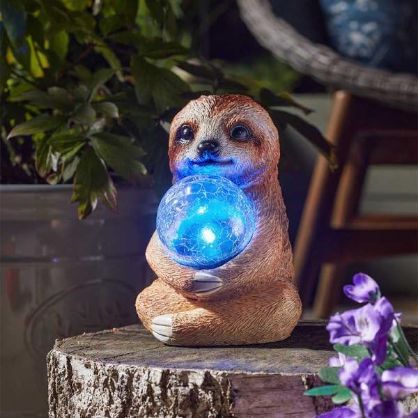 Solar Sloth Garden Ornament with Colour Changing LED Light 19cm
