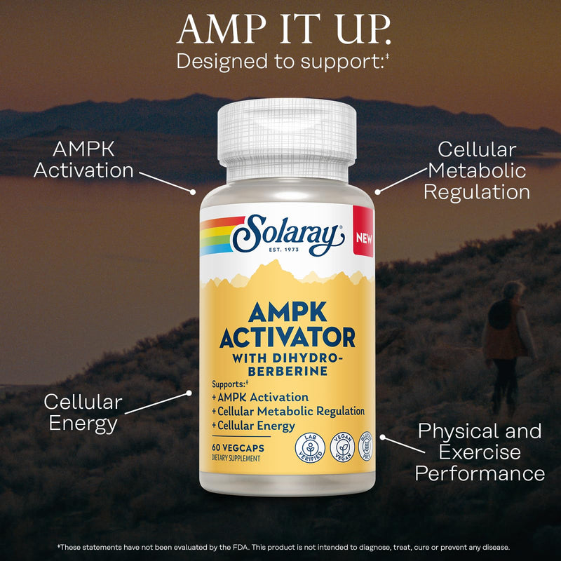 Solaray AMPK Activator Plus Dihydroberberine – Clinically Backed Ingredient – Advanced Berberine Supplement – Cellular Energy and Metabolism Support – 60-Day Guarantee – 60 VegCaps
