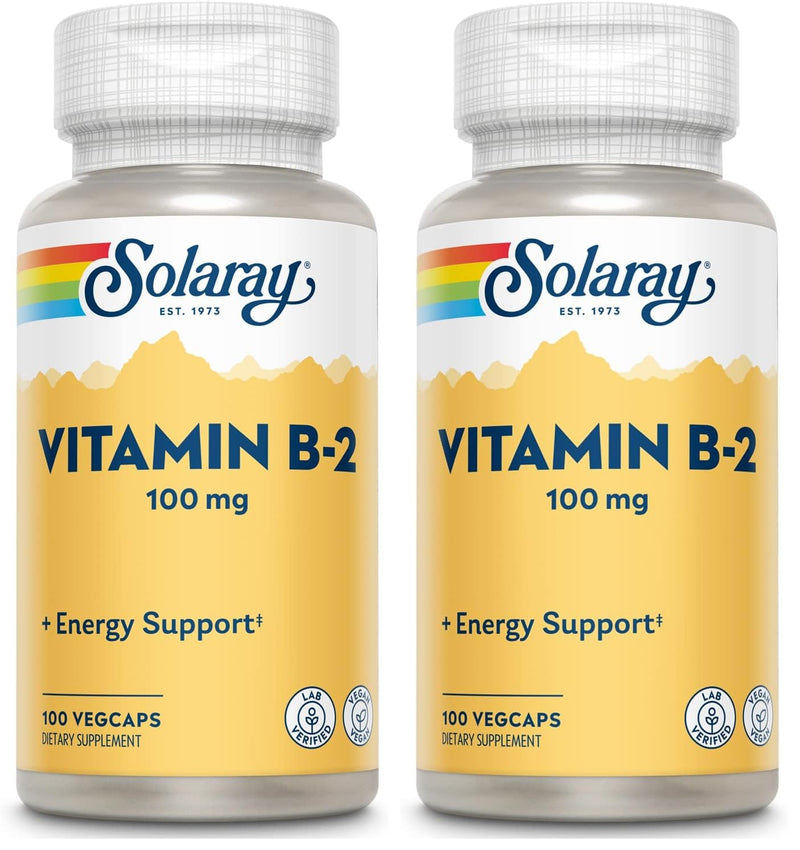 SOLARAY Vitamin B-2 Riboflavin 100 mg with Aloe Vera | Healthy Energy Metabolism, Skin, Hair & Nails | 100 CT (Pack of 2)