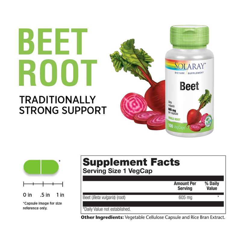 SOLARAY Beet Root 605mg | Supports Cardiovascular Health, Athletic Performance, Kidney, Liver & Blood Health | Non-GMO Vegan 100 VegCaps