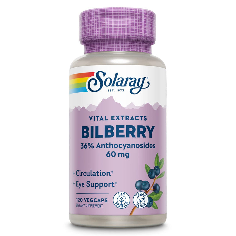 SOLARAY Bilberry Berry Extract 60 mg per Capsule | Vision & Circulation Support | 120 VegCaps