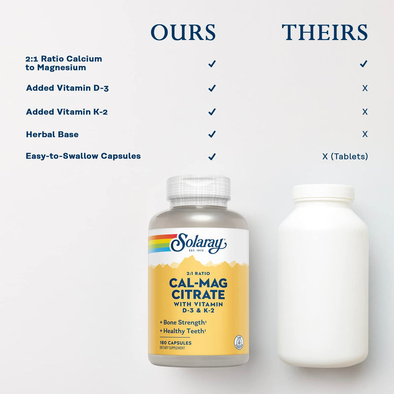 SOLARAY Calcium Magnesium Citrate w/Vitamin D3 K2 | Cal Mag 2:1