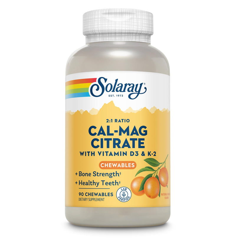 Solaray Cal-Mag Citrate Plus D-3 & K-2 Orange Chewables - 90 Count