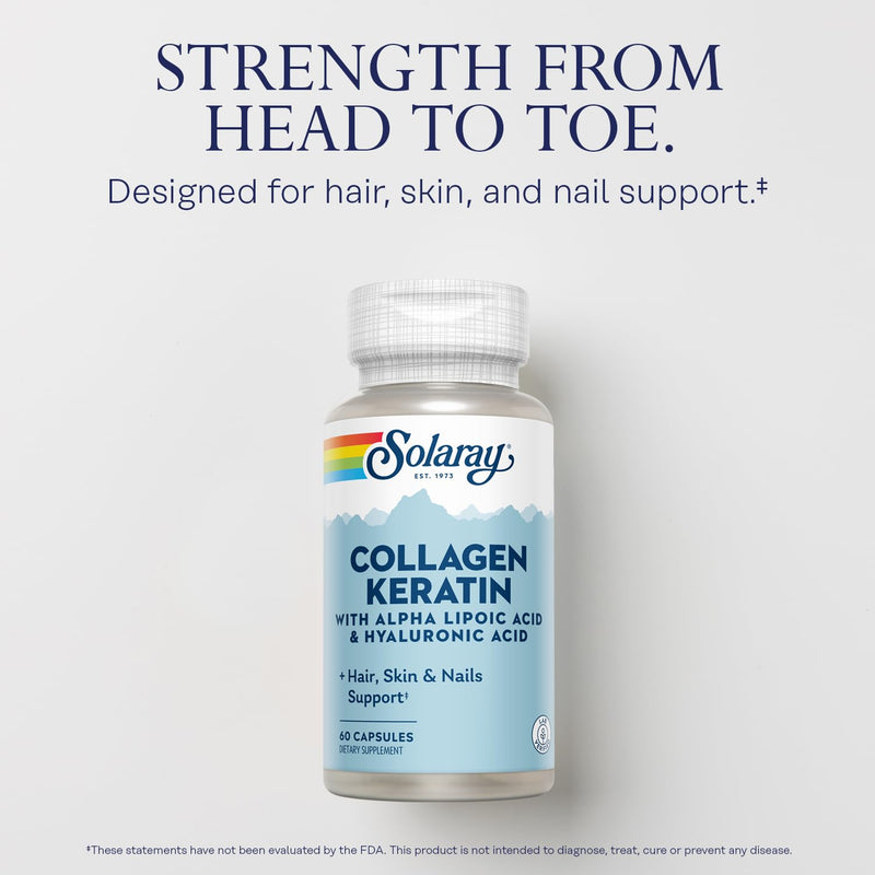 SOLARAY Collagen Keratin with Alpha Lipoic Acid & Hyaluronic Acid – Type I, II & III Collagen Pills for Hair, Skin, Nails & Joint Health | 60 Capsules
